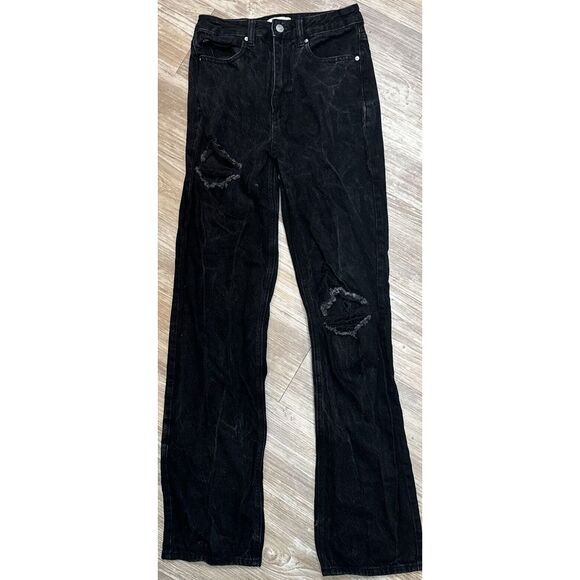 Pacsun Size 26 90s Boyfriend Cotton Distressed Black High Rise Bootcut - Picture 13 of 13